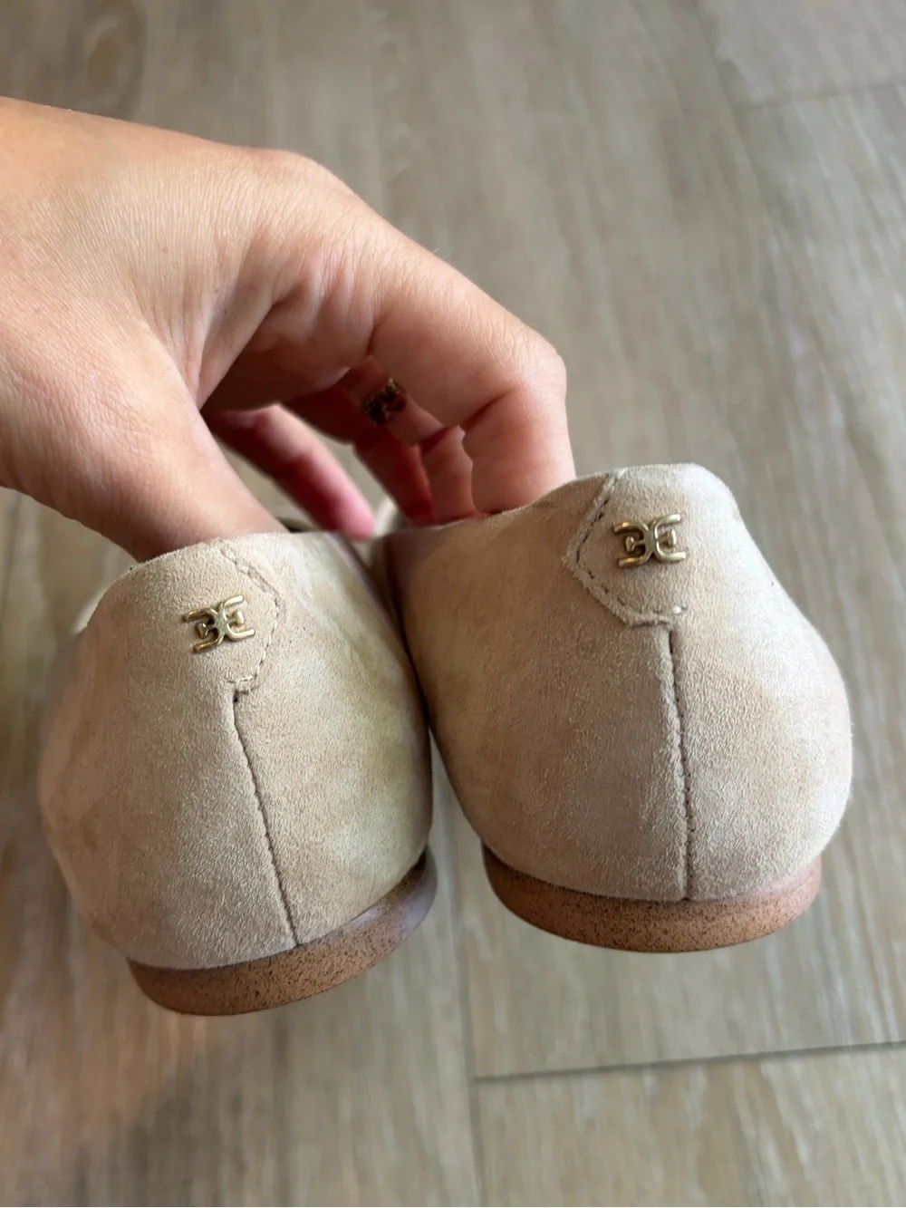 Sam Edelman Suede Pointed-Toe Flats in Beige